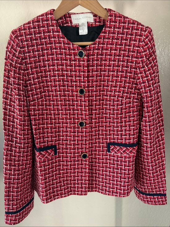 Casual Corner Jackets & Blazers - Casual Corner Red Tweed Old Money Jacket Chanel Style Size 4